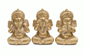 Set de 3 Statues Ganesh de la Sagesse Dorées en Résine 12 cm