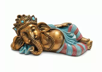 Statue Ganesh Couché Bleu Turquoise et Doré en Résine 31 cm