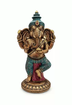 Statue Ganesh Debout Bleu Turquoise et Dorée en Résine 32 cm
