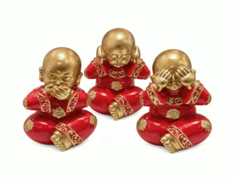 Set de 3 Moines de la Sagesse Rouges et Dorés en Résine 12 cm