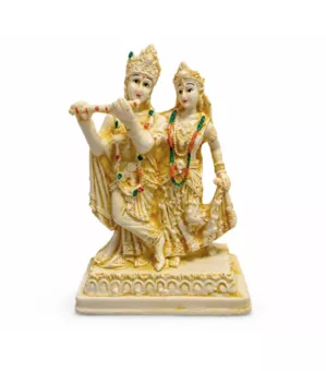 Statuette en Résine Radha Krishna Ivoire et Doré 16,5cm