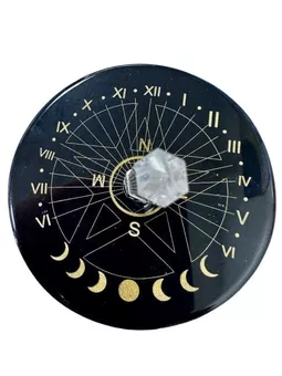 Plaque Onyx noir pentacle avec cristal de roche 8cm