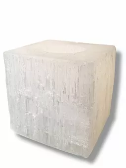 Bougeoir Cube en Sélénite Brut 7cm 0.7-1Kg
