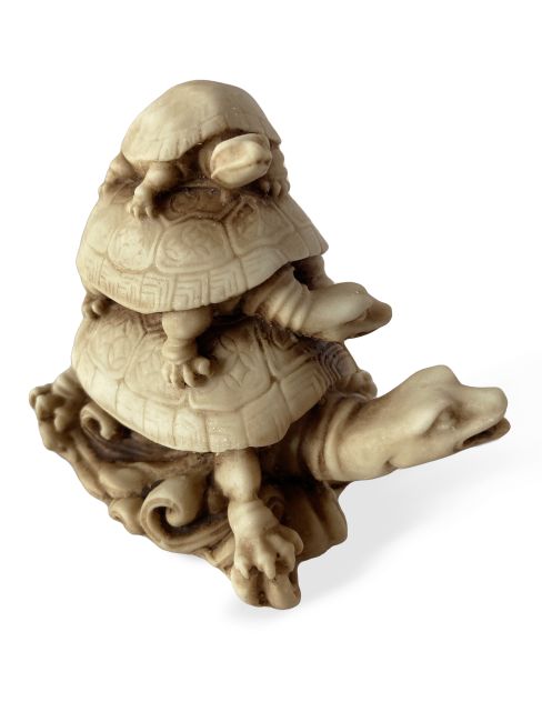 Tortues resine prosperité & argent 6 x 9 x 8h cm