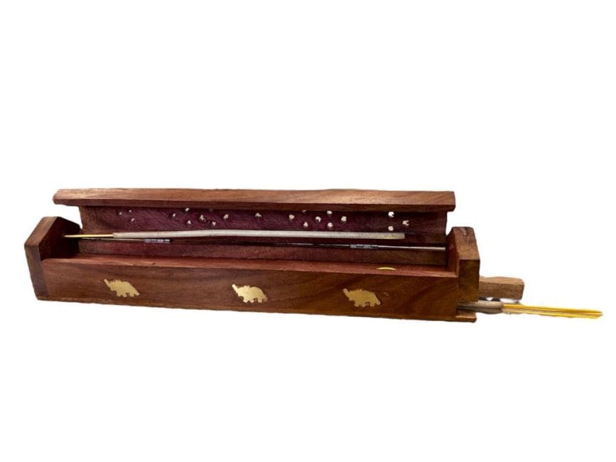 Porte encens en bois Elephants dorés 26cm