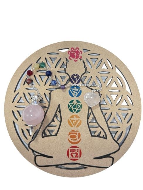 Plaque 7 chakras  en bois 15cm chez Arabesk|fr