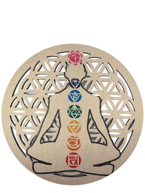 Plaque 7 chakras  en bois 15cm chez Arabesk