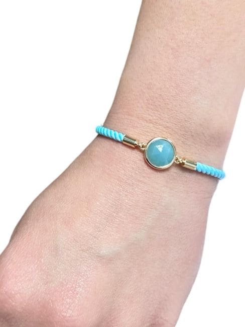 Bracelet Corde Laiton Amazonite Rond Facetté 12mm