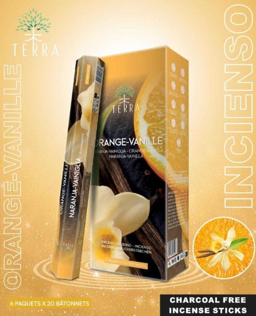 Encens Terra orange vanille hexa sans charbon 30grs chez Arabesk|fr
