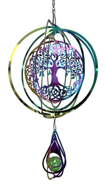 Carillon éolien 3D acier arc-en-ciel arbre de vie Cristal 15cm