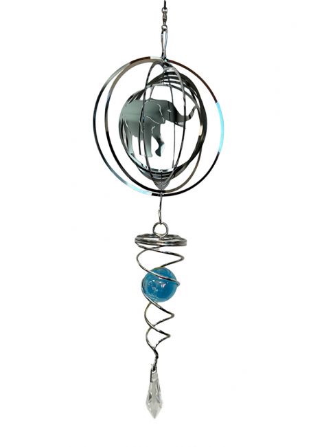 Carillon éolien 3D acier éléphant spirale avec boule turquoise 10cm chez Arabesk