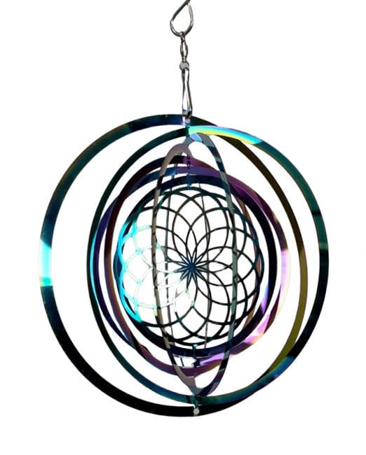 Carillon éolien 3D acier arc-en-ciel fleur de vie 15cm chez Arabesk
