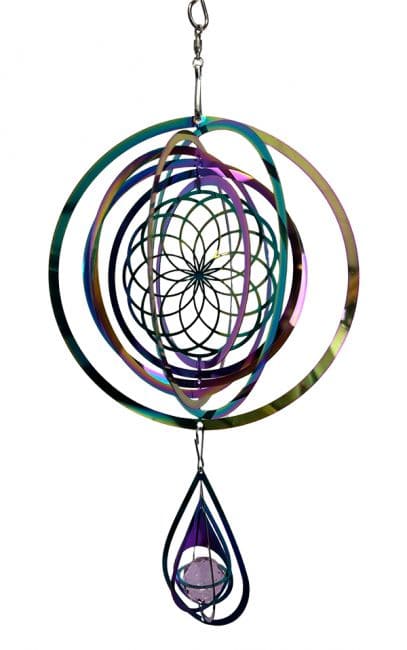 Carillon éolien 3D acier arc-en-ciel fleur de vie Cristal 15cm