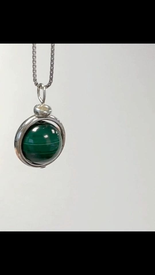 Collier Argent 925 avec Pendentif Boule Malachite AA 10mm