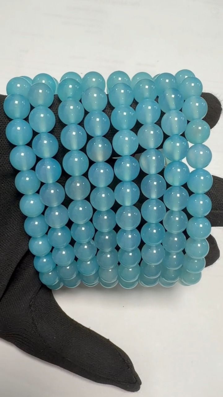 Bracelet Agate Bleue Chauffée AA perles 8mm