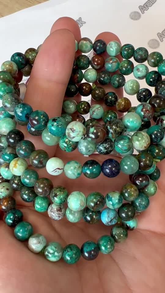 Bracelet Amblygonite Chrysocolle AA perles 5-6mm