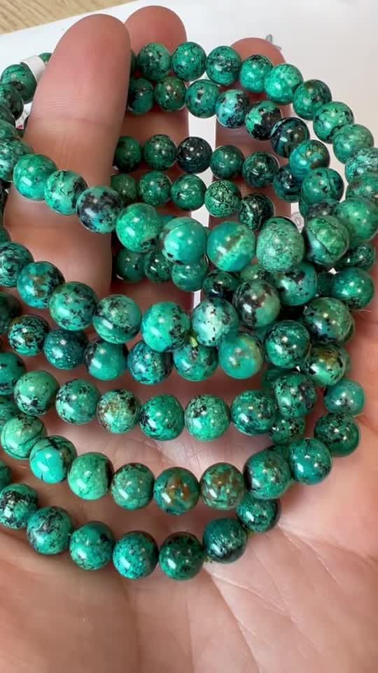 Bracelet Amblygonite Chrysocolle AAA perles 6mm