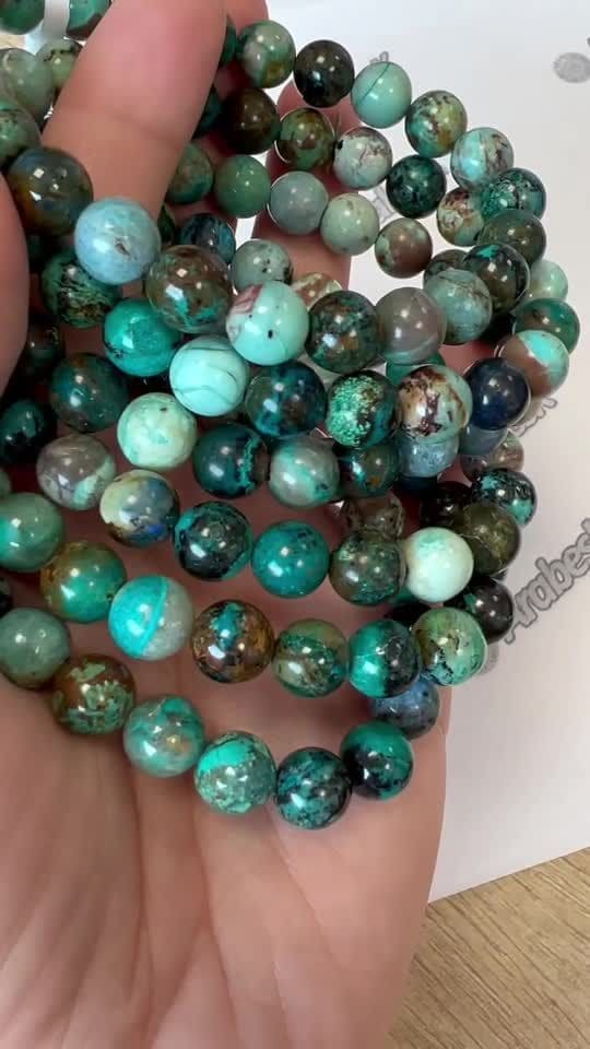 Bracelet Amblygonite Chrysocolle AA perles 8mm