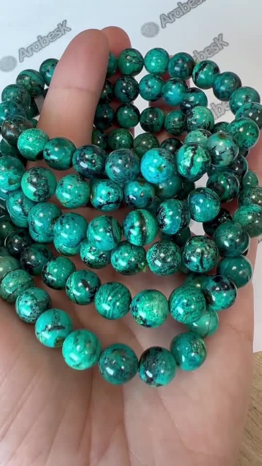 Bracelet Amblygonite Chrysocolle AAA perles 8mm