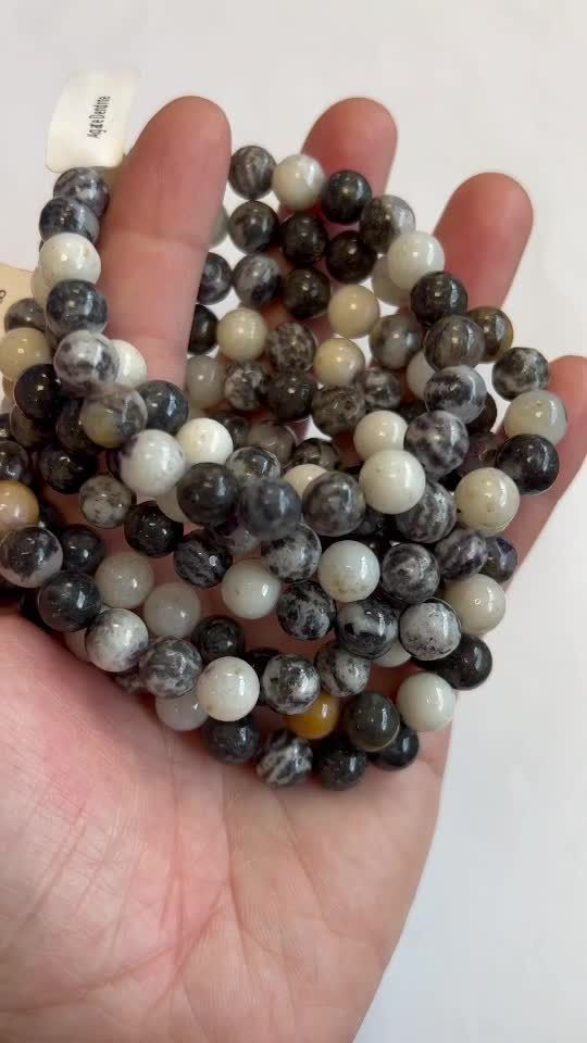 Bracelet Agate Dendrite perles 8mm