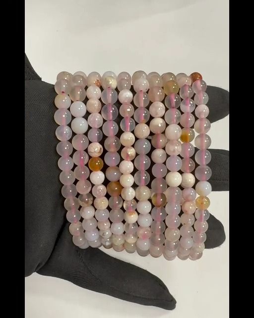 Bracelet Agate Fleur de Cerisier A perles 6mm