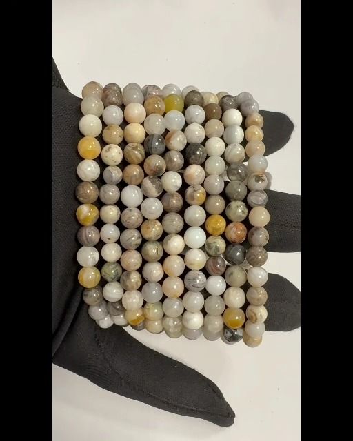 Bracelet Agate Plume perles 6mm