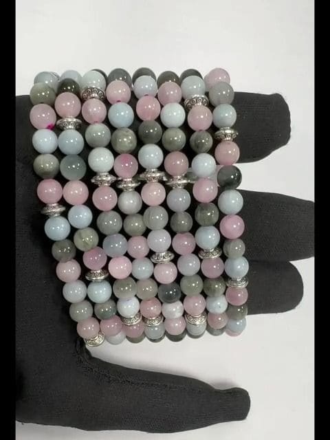 Bracelet Aigue Marine Quartz rose Oeil de Faucon & Charms A perles 6mm