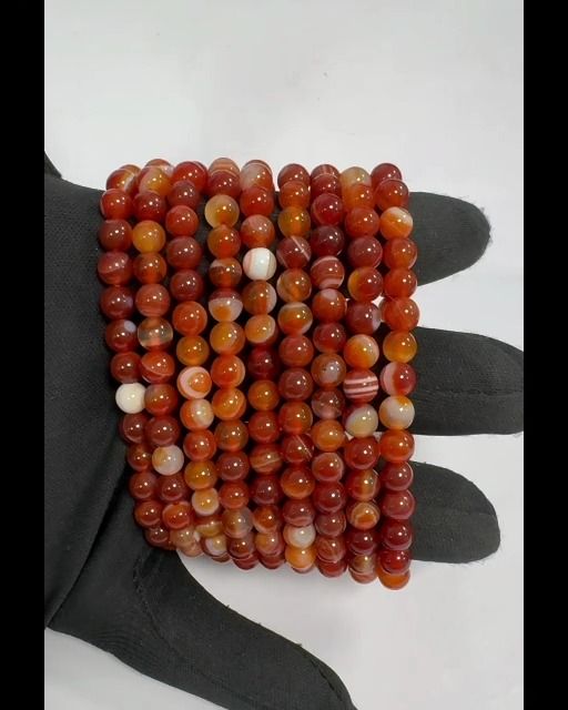 Bracelet Agate Rouge Rubanée A perles 6mm