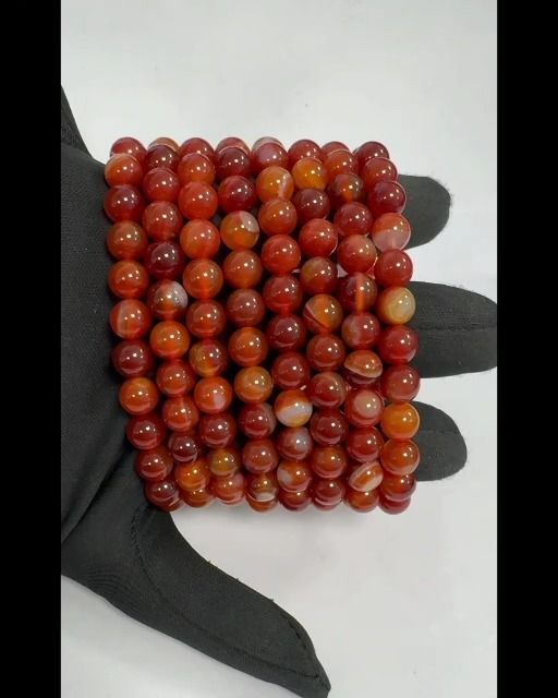 Bracelet Agate Rouge Rubanée A perles 8mm