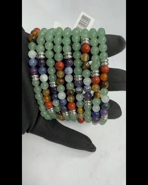 Bracelet Aventurine Verte 7 chakras perles 6mm