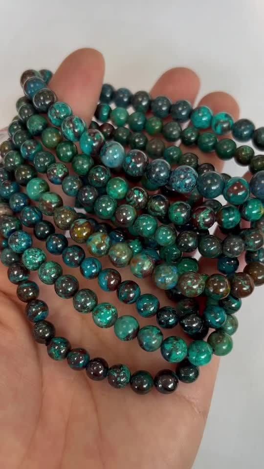 Bracelet Azurite Malachite Chrysocolle AA perles 5.5-6.5mm