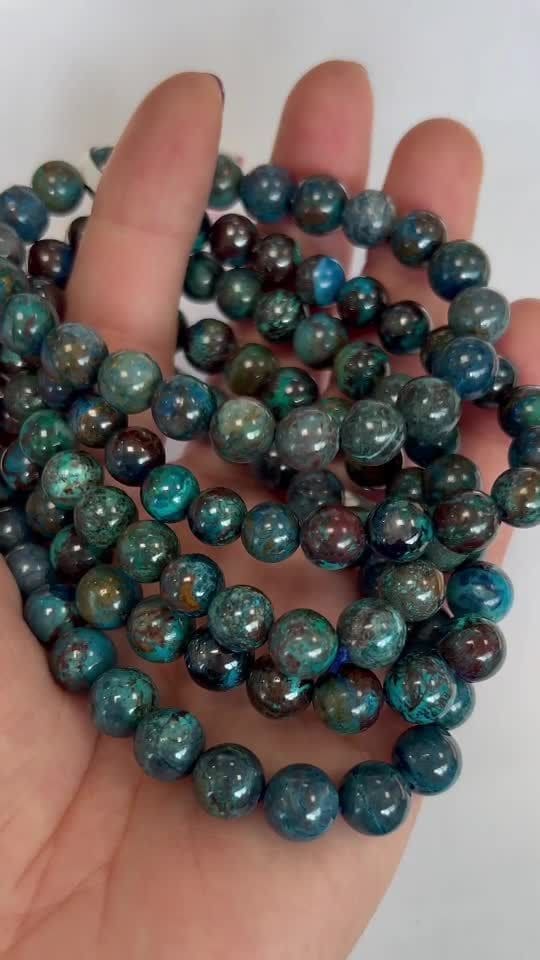 Bracelet Azurite Malachite Chrysocolle AA perles 7.5-8.5mm