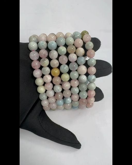 Bracelet Béryls Aigue marine & Morganite  A perles 8-9mm
