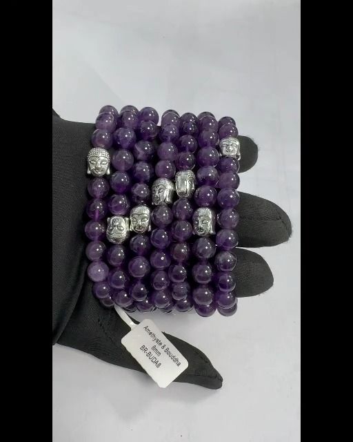 Bracelet Amethyste & Bouddha A perles 8mm