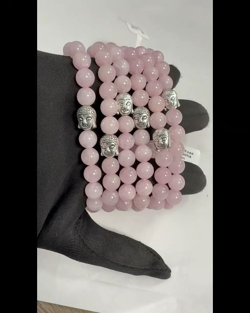Bracelet Quartz rose & Bouddha perles 8mm