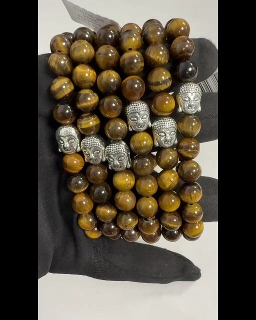 Bracelet Oeil de tigre & Bouddha A  perles 8mm