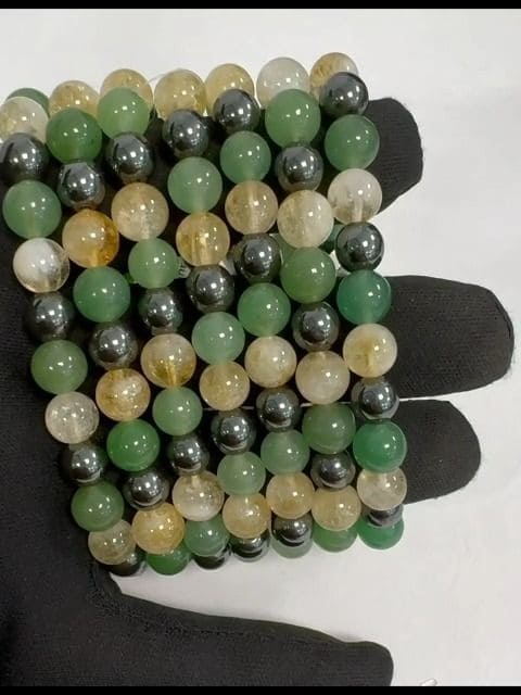 Bracelet Citrine chauffée Aventurine Verte Hematite perles 8mm