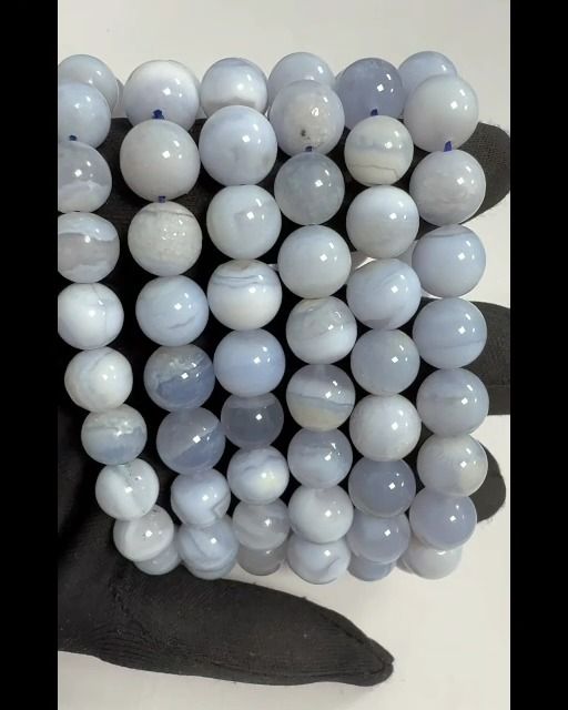 Bracelet Calcédoine Bleue Rubanée A perles 10mm