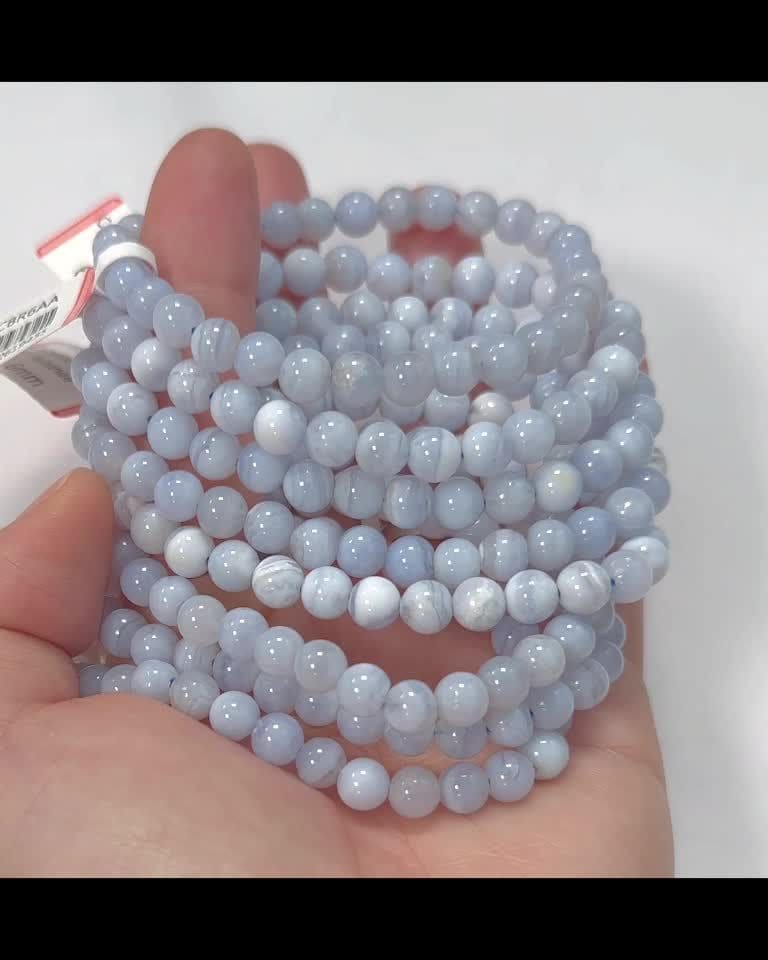 Bracelet Calcédoine Bleue Rubanée AA perles 6mm