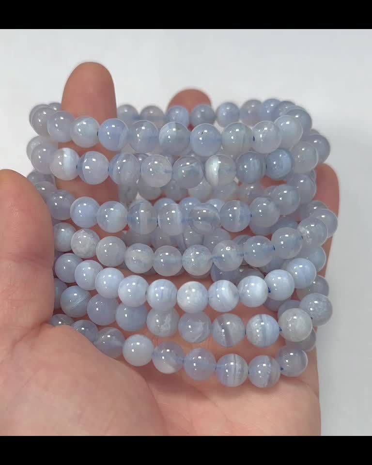 Bracelet Calcédoine Bleue Rubanée AA perles 8mm