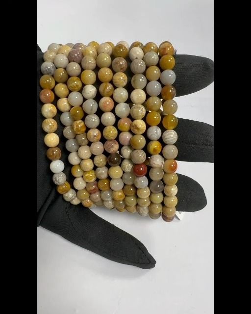 Bracelet Corail Fossile perles 6mm