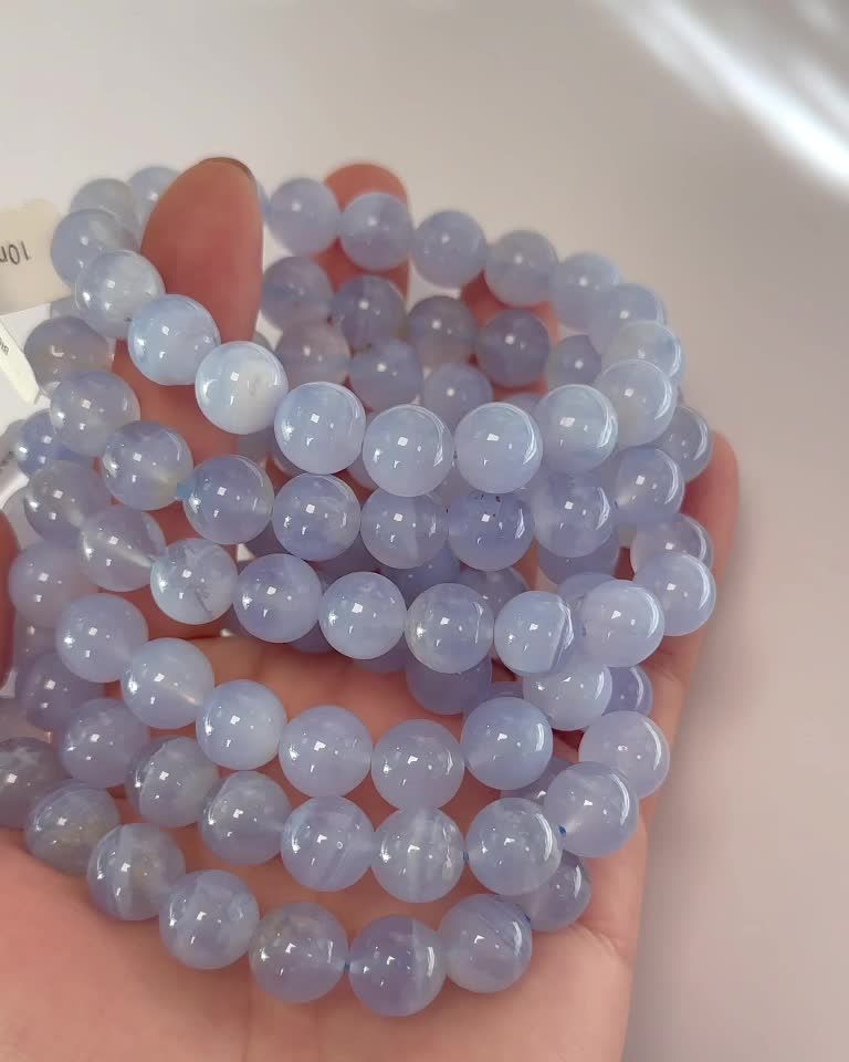 Bracelet Calcédoine bleue AA perles 10mm