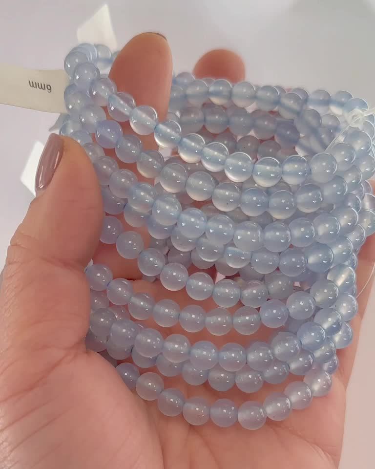 Bracelet Calcédoine bleue AAA perles 6mm