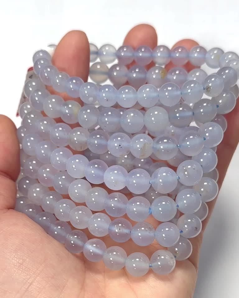 Bracelet Calcédoine bleue AA perles 8mm