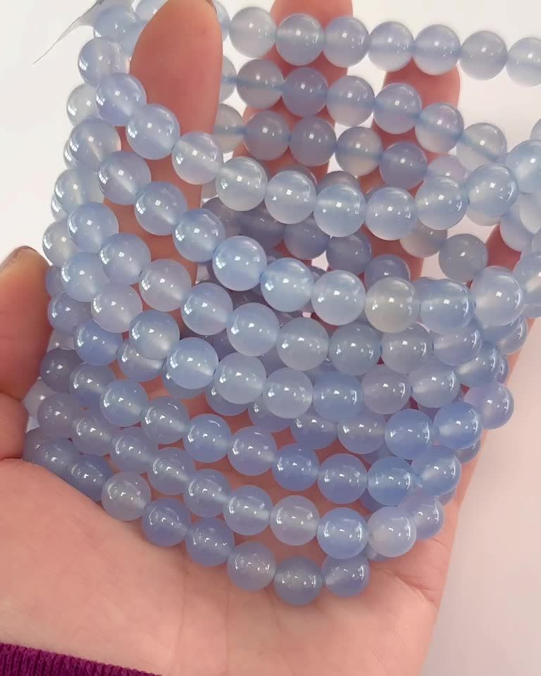 Bracelet Calcédoine bleue AAA perles 8mm