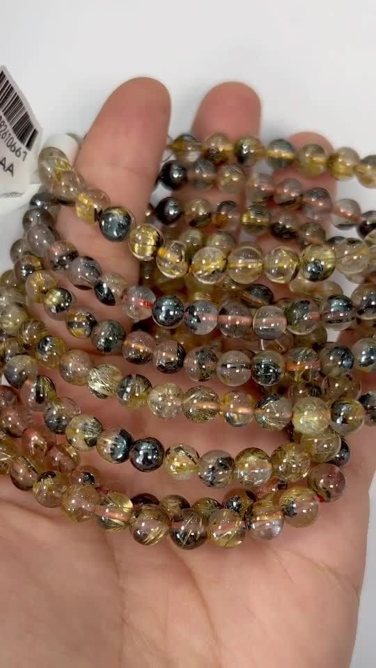 Bracelet Cristal de Roche Rutile Hematite AAA perles 5.5-6.5mm