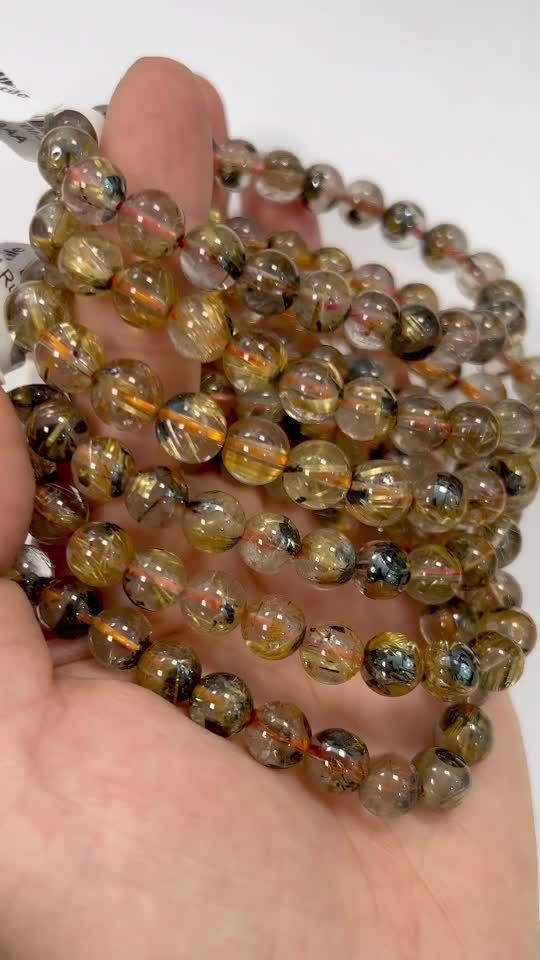 Bracelet Cristal de Roche Rutile Hematite AAA perles 7.5-8.5mm