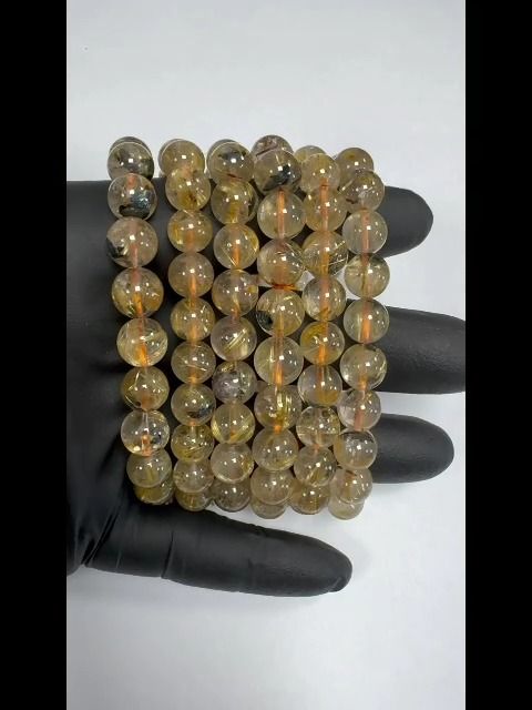 Bracelet Cristal de Roche Rutile Hematite AAA perles 9-10mm