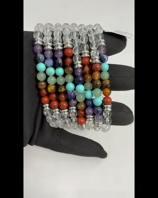 Bracelet Cristal de roche 7 chakras A perles 6mm