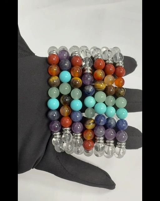 Bracelet Cristal de roche 7 chakras A perles 8mm